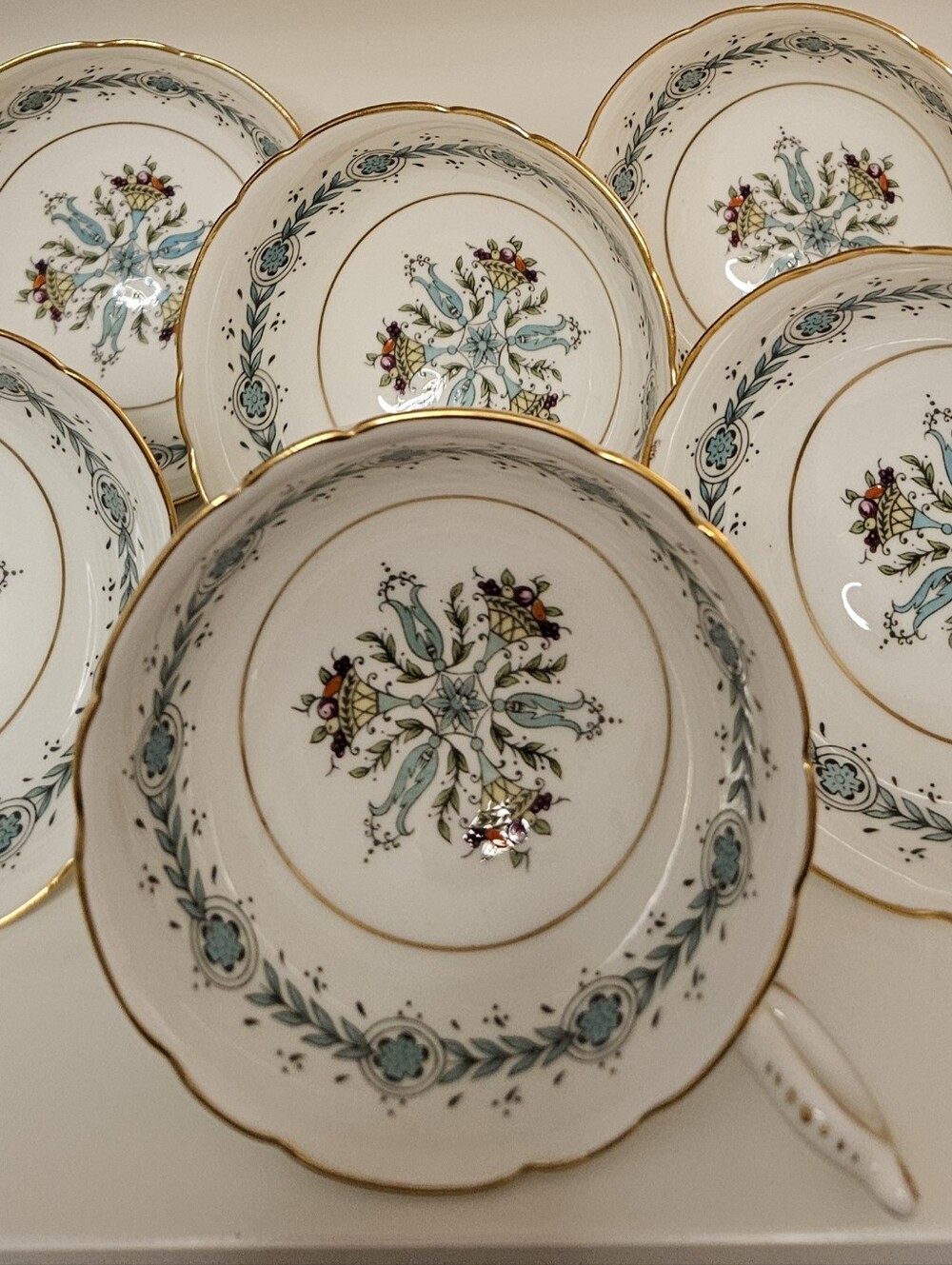 Coalport Geneva Vintage Fine Bone China Tea Cups Set of 6 Turquoise Gold Gilt
